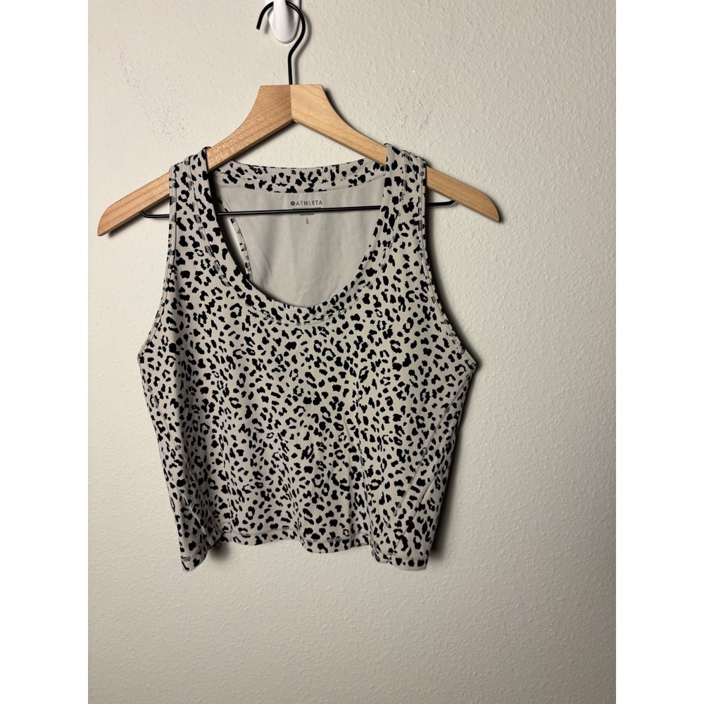 Athleta Shanti Crop Racerback Tank Womens Large Leopard Print Tan Black Active
